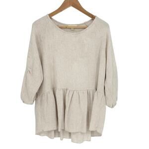 Hailey & Co Cream Beige 100% Cotton 3/4 Sleeve Top Size L